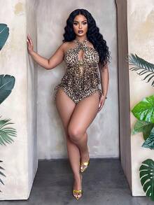 Slaydiva 2026 New Women's Spring/Summer Leopard Print Spaghetti Strap Plus Size Swimwear Set - Multicolor - View 5