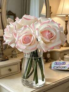 10pcs Simulation Holding Roses. 12pcs Simulation Touch Curled Rose Artificial Flower, Moisturizing Wedding Photography Decoration Flower, Home Garden Balcony Desktop Decoration, Latex Rose Bouquet, Birthday Gift, Graduation Party. - Multicolor - View 1