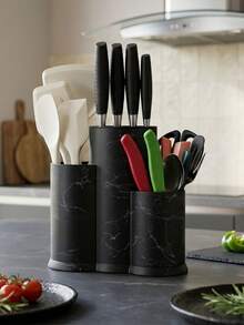 1 cái Giá đỡ dao đa năng an toàn, 3 trong 1, Giá đựng dụng cụ nhà bếp, Giá đựng dao dự trữ, Giá đựng dao rỗng, Dụng cụ nhà bếp cỡ lớn, Màu đen mờ, Giá đựng dụng cụ nhà bếp đa chức năng, Đũa, Dao và nhiều hơn nữa - Tiết kiệm không gian cho dụng cụ nhà bếp nhỏ - Vẽ dây đen 3 trong 1 - Xem 5