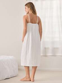 Ocili Áo ngủ dài không tay, rộng rãi, thoải mái dành cho nữ, làm từ vải jacquard cotton. - trắng - Xem 2