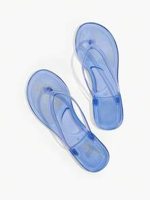 Grefit Spring And Summer New Round Toe Flat Bottom Casual Vacation Simple Blue Flat Sandals Slippers Women's Flip-Flops - Blue - View 6