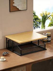 1PC Double Layer Sturdy Metal Frame Drawer Design Durable Space Saving Multifunctional Black Storage Shelf Rack For Kitchen Office Apartment Home Desk Storage Organizer Space Saver - Multicolor - View 6