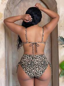 Slaydiva 2026 New Women's Spring/Summer Leopard Print Spaghetti Strap Plus Size Swimwear Set - Multicolor - View 2