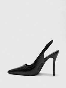 CUCCOO BIZCHIC Zapatos de tacón alto de punta fina con correa de tobillo y hebilla, de piel sintética agrietada, para el trabajo, ir y venir, citas, tacones altos delgados - F54 negro - Ver 4