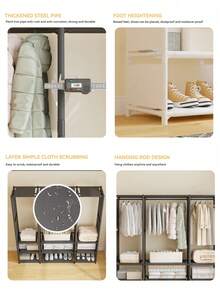 1PC Multifunctional Portable Wardrobe Closet Dustproof Freestanding Floor Standing Assembly Storage Rack For Bedroom Living Room Home Holiday Gift Christmas Gift - Multicolor - View 6