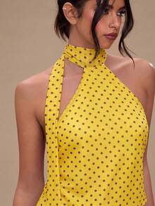 Vestido de tirantes mini con espalda descubierta y estampado de lunares elegante para mujer - amarillo ganso - Ver 6
