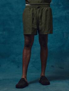 Musero Regular Loose Fit Elasticated Drawstring Waistband Pinstripe Shorts Co Ord Bottoms Only Spring Summer Essentials Holiday Beach - Green - View 3