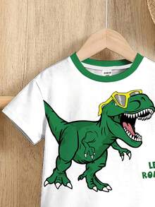 SHEIN Bộ áo thun in hình khủng long phong cách tối giản thường ngày dành cho bé trai. - Nhiều màu - Xem 4