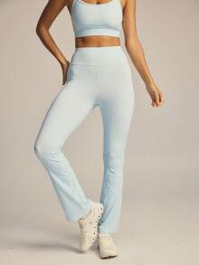 Aralina Bộ quần legging ống rộng 2 trong 1 họa tiết kẻ caro - Xanh và trắng - Xem 9