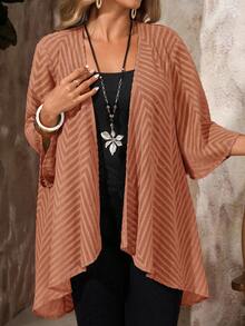 EMERY ROSE Plus Size Women Summer Vacation Open Front Cutout Loose Jacket - Rust Brown - View 4