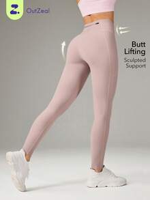 OutZeal Women Sports Leggings Gym Workout Pilates Soft Stretch Tummy Control With Pockets Active Bottoms - Pink - View 11
