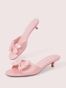 CUCCOO DOLLMOD French Fashion Elegant Commuter Comfortable Versatile Short Heel Round Toe Bow Kitten And Lady Open Toe Slippers Summer Shoes - Pink - View 4