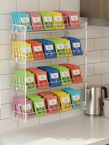 1 4-Layer Transparent Acrylic Tea Bag Storage Rack, Multifunctional Coffee Capsule Sugar Bag Storage Container, Detachable Cosmetics And Sundries Display Rack, Wall-Mounted Or Countertop Kitchen Seasonings Rack Food Storage Cabinet Storage Rack. - Transparent - View 4