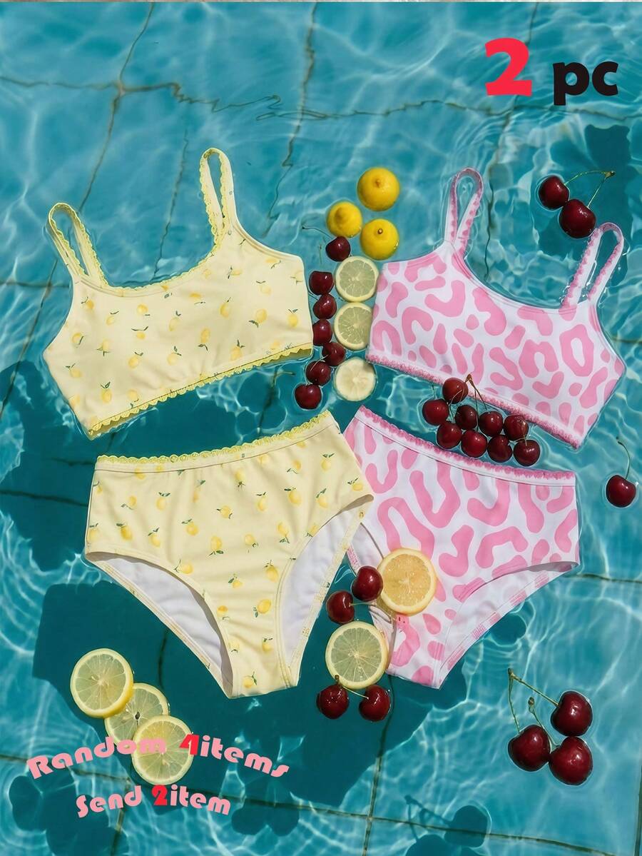Bộ bikini in hoa dành cho bé gái tuổi teen, 2 mảnh, kiểu dáng ngọt ngào và thời trang, phù hợp cho mọi dịp, mùa xuân/hè. - Hồng - Xem 1