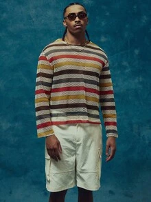 Musero Áo croptop dáng rộng tay dài vai rớt, chất liệu lưới xuyên thấu, chất liệu móc sợi, thích hợp cho mùa xuân hè và các dịp lễ hội. - Nhiều màu - Xem 5