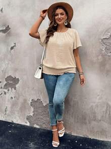 EMERY ROSE Blusa de talla grande con cuello redondo, mangas cortas, cintura elástica y dobladillo con volantes - Albaricoque - Ver 3