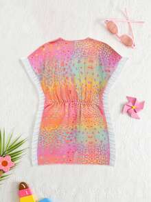 SHEIN Tween Girl Leopard Print Beach Cover-Up - Multicolor - View 2