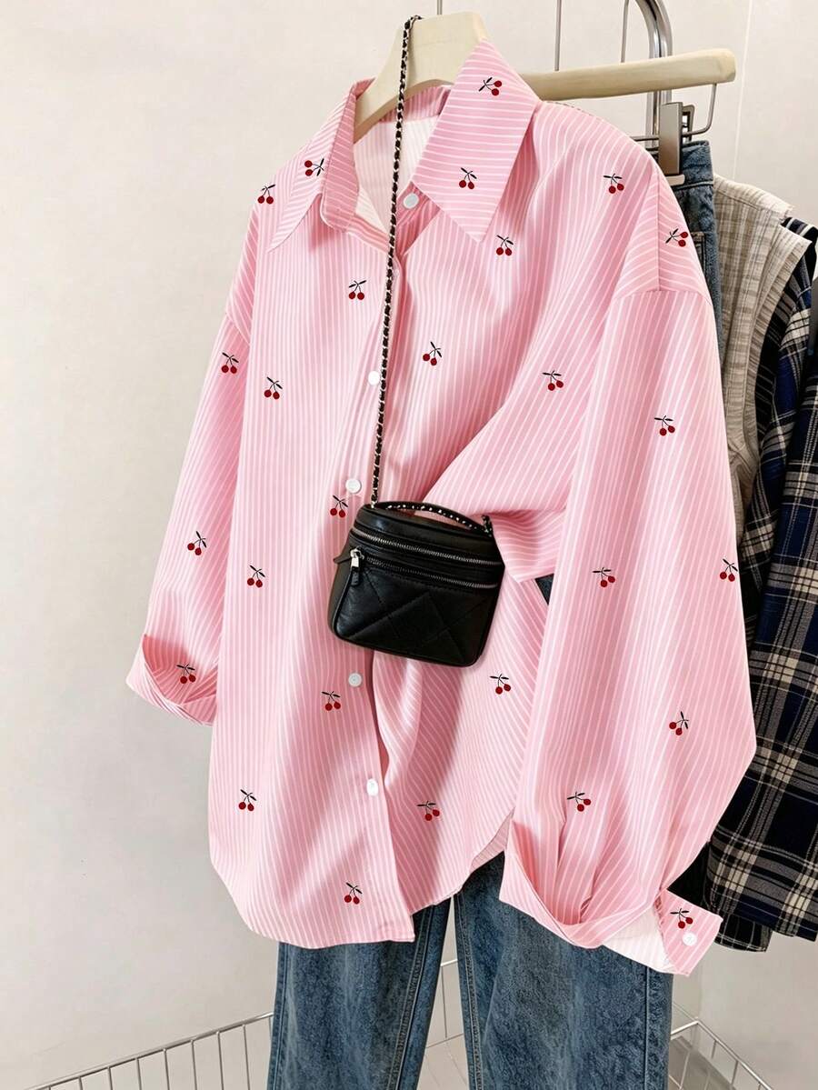 Resyla Women's Summer Striped Cherry Print Blouse - Multicolor - View 1