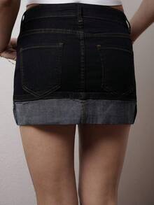 Cassandra Jullia Women's Casual Washed Color Block Patchwork Denim Mini Skirt Summer - Dark Wash - View 6