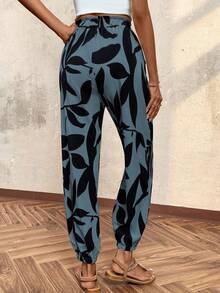 Breezaya Women's Summer Vacation Leaf Print Harem Pants - Blue - View 2