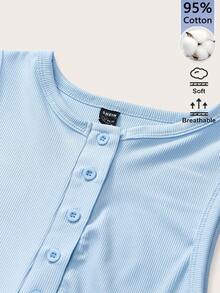 SHEIN BASICS 女款純色極簡無袖背心，休閒日常穿著夏季女用淺藍色 - 藍色 - 查看 5