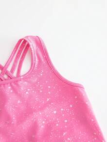 SHEIN 2件套女童纯色针织吊带背心和短裤运动服套装 - 玫紅色 - 查看 9