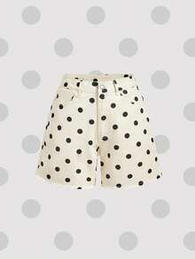 Sweetra Quần short denim nữ kiểu dáng thường ngày, họa tiết chấm bi, gấu quần rách, thích hợp cho kỳ nghỉ hè và đi làm hàng ngày. - trắng - Xem 5