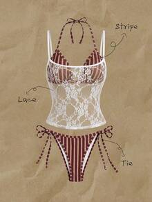 Elavelle Bộ 3 món bikini buộc cổ in họa tiết ngẫu nhiên dành cho nữ, thích hợp cho mùa xuân/hè. - Nhiều màu - Xem 3