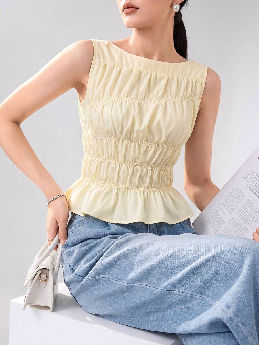 Heiryn Áo kiểu nữ xếp ly gấu, thanh lịch và phù hợp cho các buổi hẹn hò. - Màu vàng - Xem 1