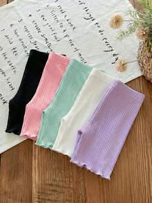 SHEIN LMoss Kids 5pcs/Set Young Girl Solid Color Knit Leggings Set - Multicolor - View 4