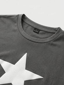 SWAVVY Men's Casual Star Print Round Neck Long Sleeve T-Shirt, Suitable For Spring And Autumn - Black - View 4