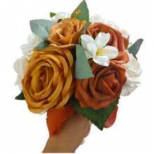 1pc Caramel Artificial Rose Bridal Bouquet, Wedding Handheld Flower Bouquet, Romantic Vintage Bridesmaid Holding Flower For Wedding Party Ceremony Home Decoration - Burnt Orange - View 3