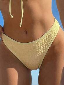 Swim Chiccia 活力甜美风女式泳裤，高腰纹理面料比基尼泳裤，清新造型，适合春季、复活节海滩、泳池派对、度假等场合。 - 黃色 - 查看 6
