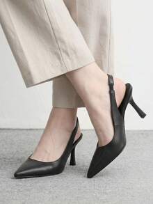 CUCCOO BIZCHIC 女士新款简约时尚黑色哑光高跟尖头无后跟套脚鞋，百搭实用，适合工作、度假、春秋季等各种场合 - 黑與白 - 查看 6
