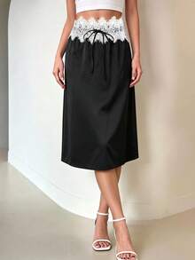 Modelyn New Summer Black Satin Ruffle Hem Mini Skirt Slimming Fashionable Elegant French Women's Skirt Bar Party - Black - View 8