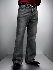 Zorclune Quần Jeans Denim Dáng Rộng Thẳng Đơn Giản Có Túi Cho Nam - Màu Xám nhạt - Xem 5