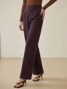 MOTF PREMIUM HIGH WAIST VERSATILE SIDE ZIPPER WIDE LEG PANTS - Burgundy - View 3