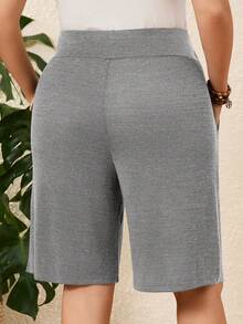 EMERY ROSE 2pcs/Set Plus Size Women Bermuda Shorts, Khaki + Grey,Summer Vacation - Multicolor - View 2