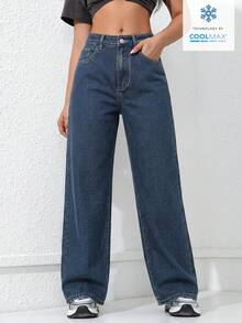 SHEIN ICON Quần jeans ống đứng dáng thường ngày với túi xéo - Rửa tối - Xem 3