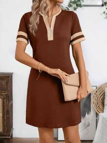 SHEIN LUNE 夏季短款休闲撞色迷你连衣裙 - 彩色 - 查看 4