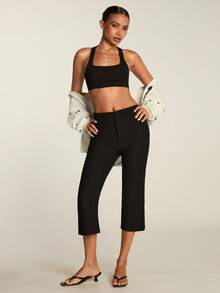 SHEIN BAE Solid Color U-Neck Sleeveless Fitted Casual Fitness Sports Tank Top, Summer - Black - View 4