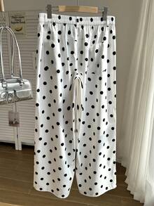 Plus Size White Herringbone Retro Polka Dot Suit Trousers - White - View 2