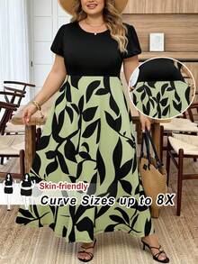 SHEIN CURVE+ Kích cỡ US22 (dành cho người có thân hình đầy đặn) Lễ hội âm nhạc, Kỳ nghỉ bên bờ biển, Phong cách Bohemia Đầm chữ A co giãn ôm sát in hoa mùa hè Kỳ nghỉ Boho - Nhiều màu - Xem 10