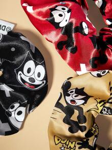 SHEIN Felix The Cat Pack Of 3, Cute, Fashionable, Soft Gloss, Large Intestine Ring, Cartoon Printed Hair Band, Gold & Red & Black, Cat, Suitable For Beauty Use, High Ponytail. - 彩色 - 查看 6