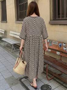 FRIFUL Women's Geometric Print V-Neck Dress - Black - View 2