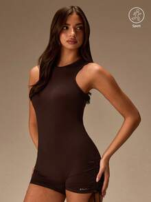 Athîral Women's Solid Color Casual Everyday Activewear Romper - Coffee Brown - View 1