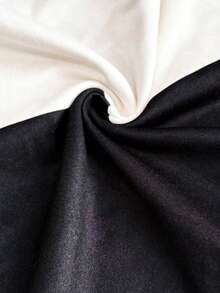 INAWLY Women's Contrast Color Minimalist Round Neck Short Sleeve Mini Dress - Black and White - View 5