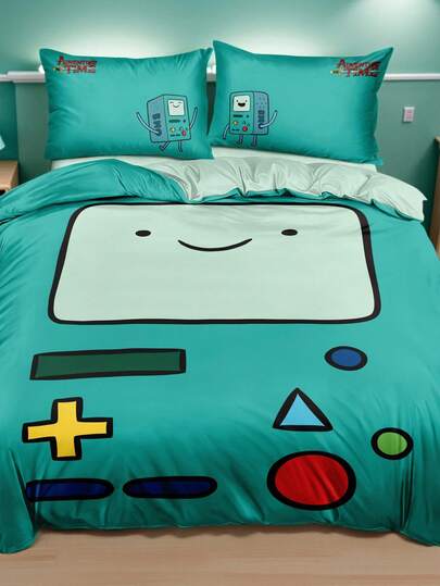 ADVENTURE TIME X SHEIN 三件套可爱卡通印花被套，磨毛材质，柔软保暖，多种尺寸可选，适用于单人床/双人床/大号床/特大号床