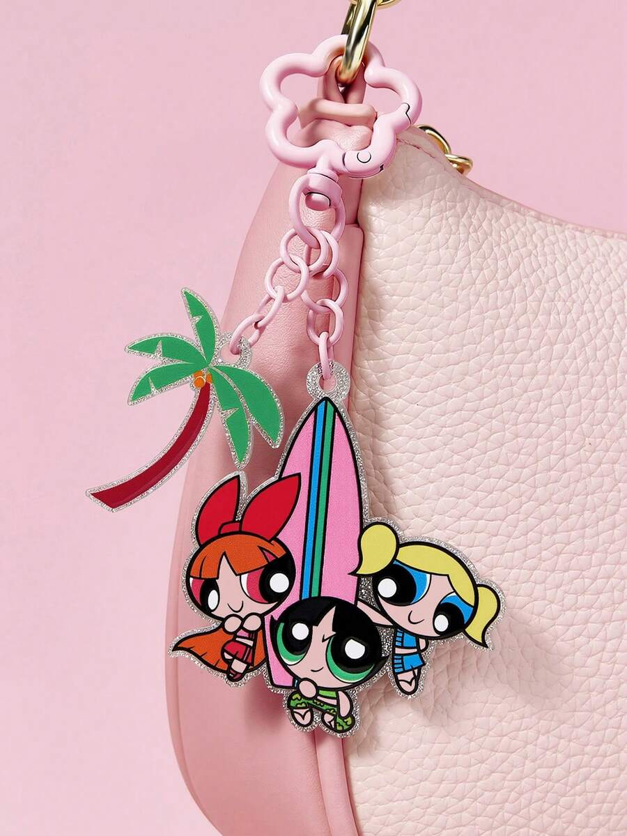 THE POWERPUFF GIRLS X SHEIN 可爱卡通猴子亚克力钥匙扣,心形珠子包包挂饰,吊坠,纪念品,收藏品,礼品,钱包,书包,背包,汽车配件 - 彩色 - 查看 1