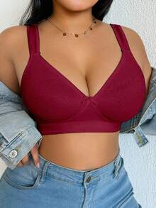 DesireSculpt Plus Size Wireless Bra - Burgundy - View 8